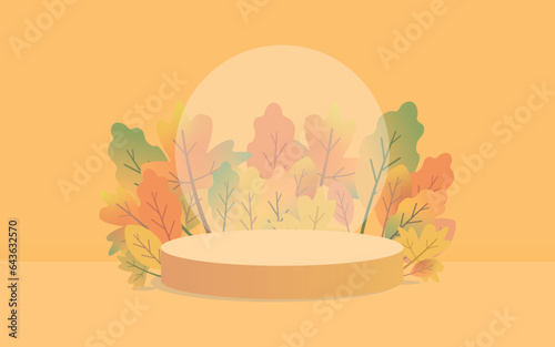 podium. autumn catwalk, leaf fall, autumn, template, stylish, advertising, product, product advertising, .Background or banner template for the design of autumn banners