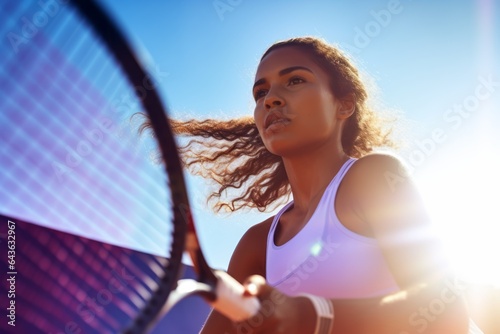 Woman tennis player preparing to serve © Patrick