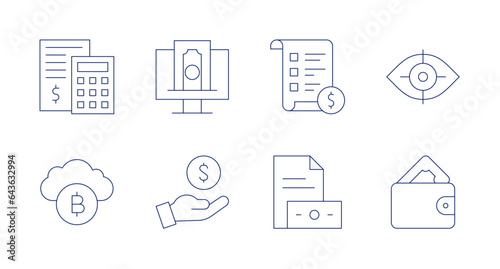 Finance icons. editable stroke. Containing calculator, cloud, funding, income, price list, salary, vision, wallet. © Spaceicon