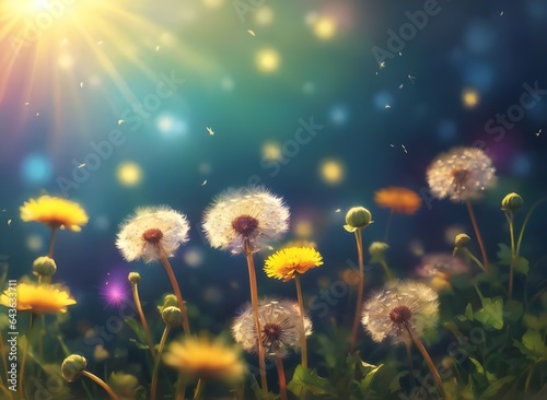 dandelion in the grass with sunlight