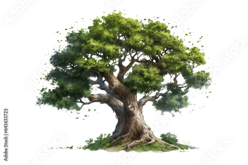Tree with green leaves and brown trunk isolated on transparent Background