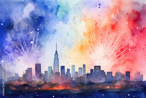 Urban Euphoria: Colorful Skyline Fireworks