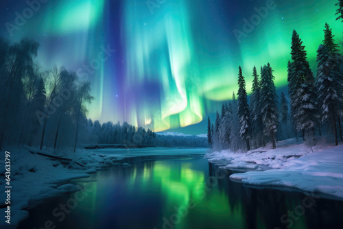 Watercolor Dreams: Northern Lights Dancing on Ice © Andrii 