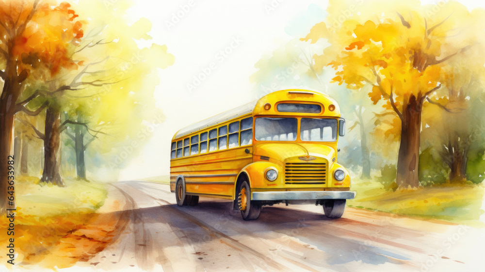 Obraz premium School Bus in Watercolor