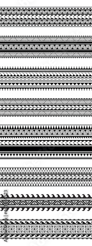 Set of maori polynesian tattoo bracelets border. Tribal sleeve seamless pattern vector. Samoan bracelet tattoo design fore arm or foot.