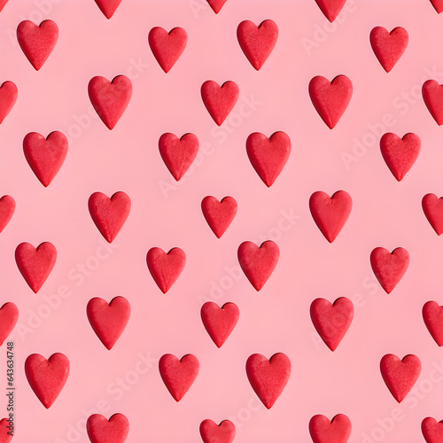 Romantic pattern with red hearts on pink background. 