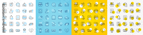 Vector icons set of Internet, Refer friend and Broken heart line icons pack for web with Loyalty ticket, Refill water, Hospital outline icon. Home moving, Fastpass, Online voting pictogram. Vector © blankstock