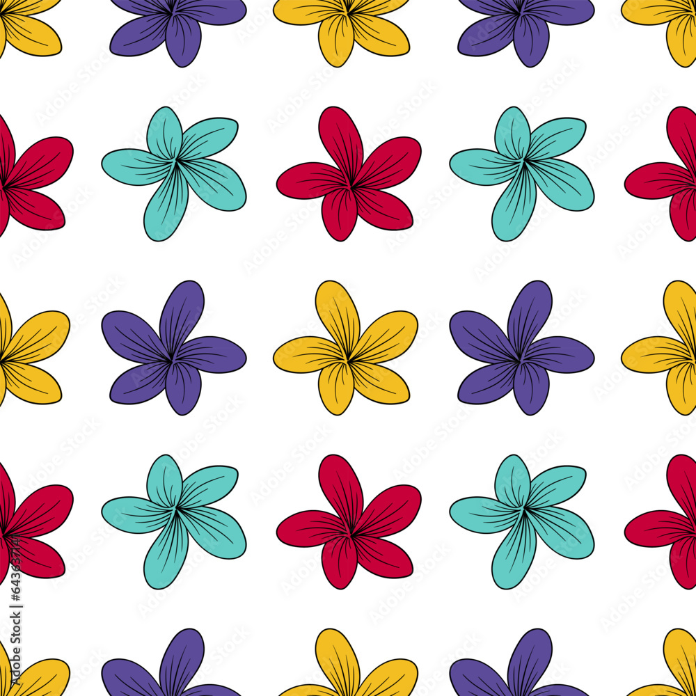 Frangipani flower hand drawn seamless pattern on white background