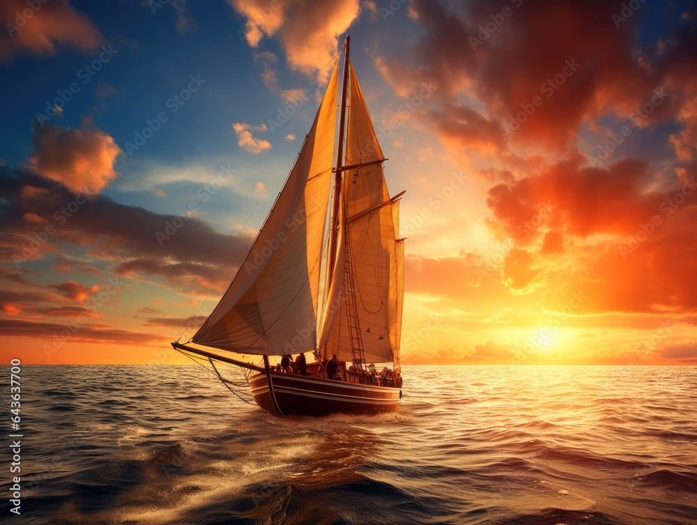 Sailing boat on the sea at sunset