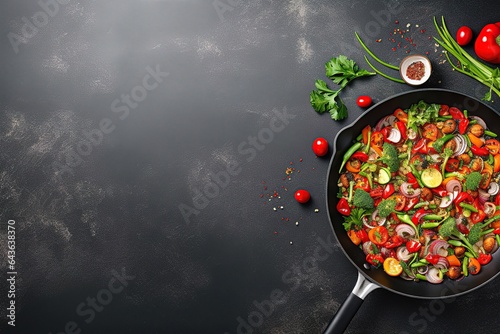 Fresh vegetables during meal preparation in a frying pan