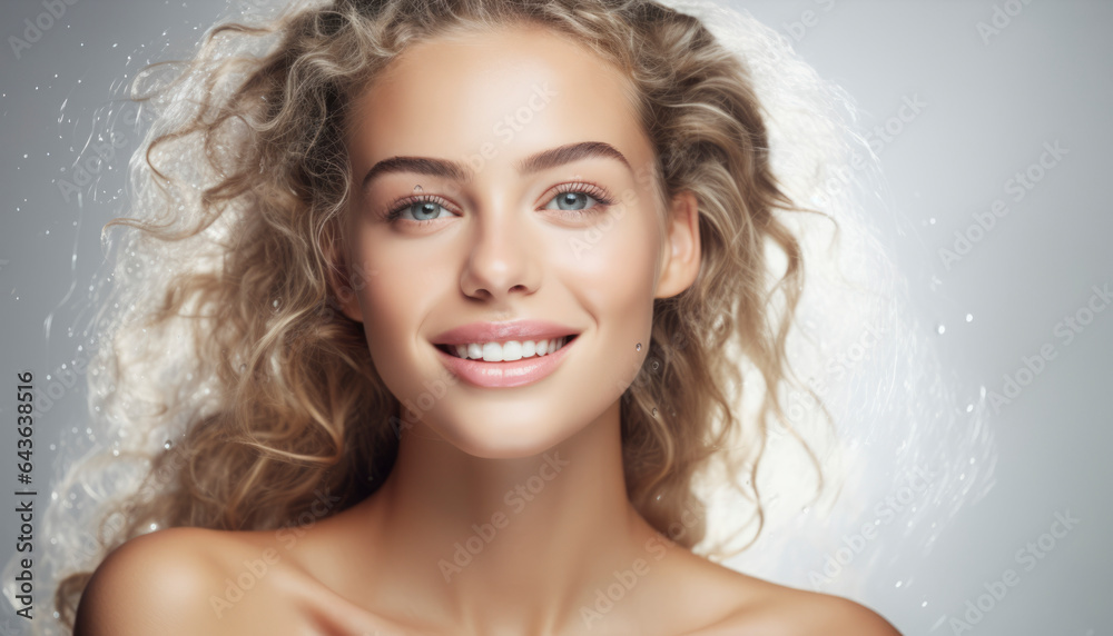 Beauty portrait of a young woman with perfect skin care and wellness look on her pure face