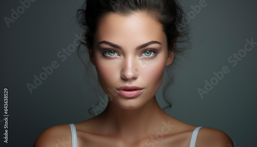 Beauty portrait of a young woman with perfect skin care and wellness look on her pure face
