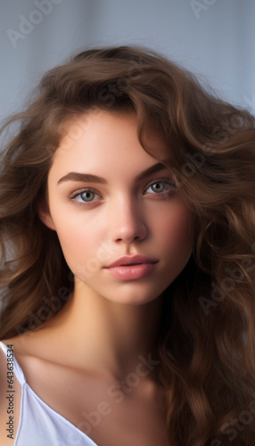 Beauty portrait of a young woman with perfect skin care and wellness look on her pure face