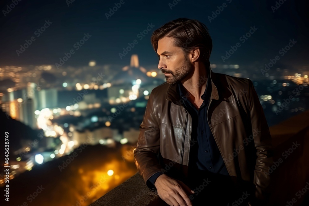 Fototapeta premium Handsome man night. Generate Ai