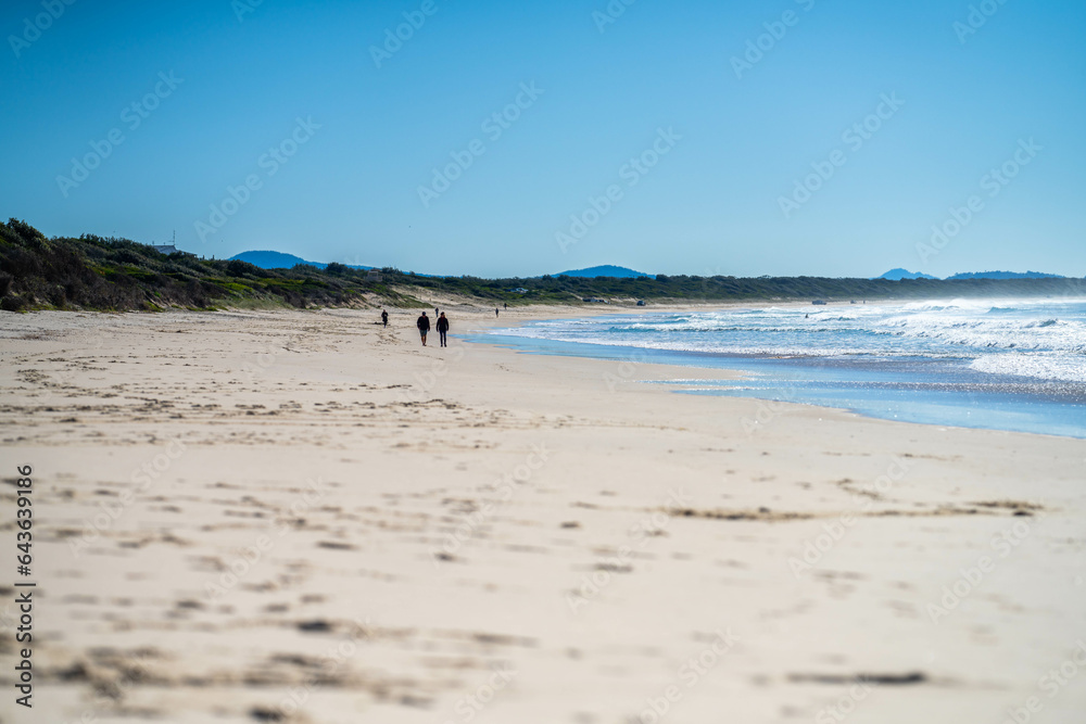 walking on a beach on winter in australia. beautiful beach landscape in america