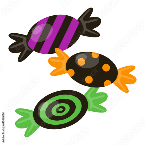 Halloween candies set vector isolated. Collection of sweets in colorful wrappers. Trick or treat, halloween party design element.