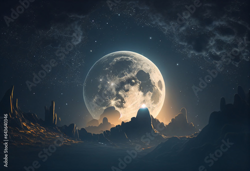 Moon in sky at night background asset game 2D futuristic generative ai