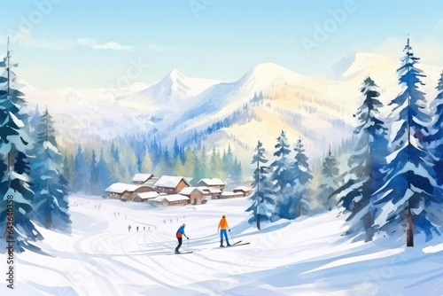 Skiing Amidst Pine Forest