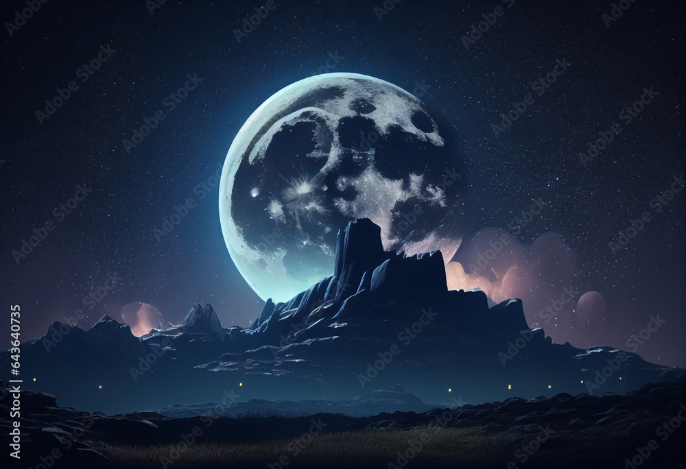 Moon in sky at night background asset game 2D futuristic generative ai