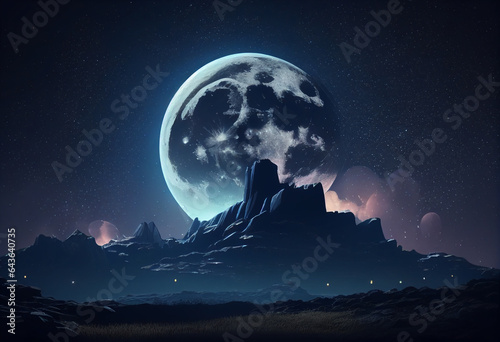 Moon in sky at night background asset game 2D futuristic generative ai