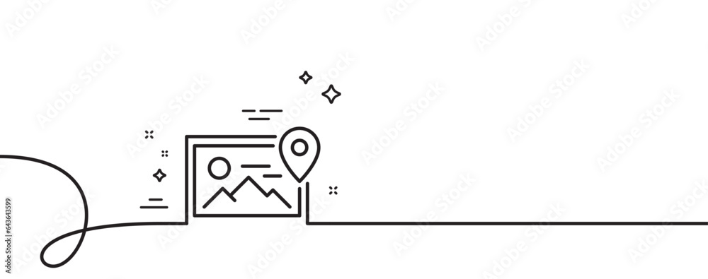 Photo location line icon. Continuous one line with curl. Image thumbnail sign. Picture placeholder symbol. Photo location single outline ribbon. Loop curve pattern. Vector
