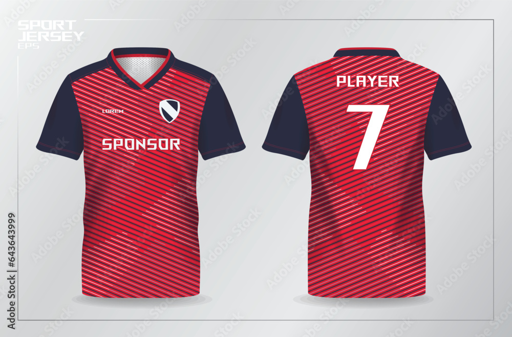Naklejka premium red and black jersey for football, soccer, sport shirt template