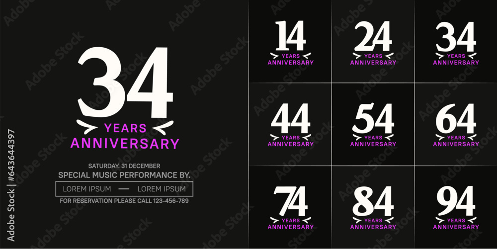 set of anniversary logo with white number on black background can be use for celebration set of anniversary logo with white number on black background can be use for celebration