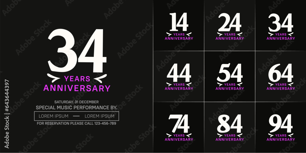 set of anniversary logo with white number on black background can be use for celebration