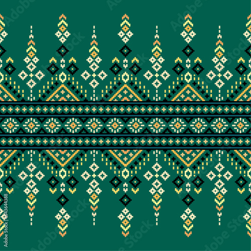 Geometric ethnic oriental pattern traditional. Pixel pattern, Embroidery style. Design for clothing, fabric, batik, background, wallpaper, wrapping, knitwear