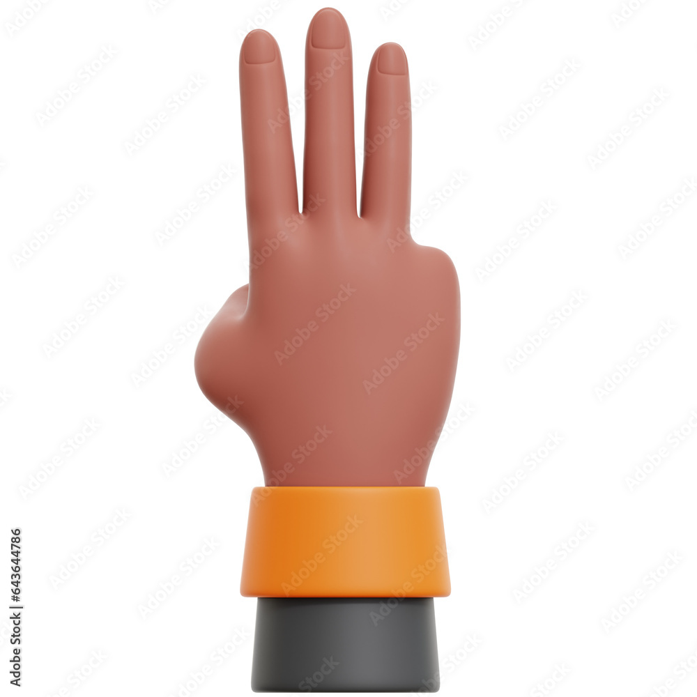 3D Render Showing Number Three Hand Gesture Transparent Illustration 3D Render Showing Number Three Hand Gesture Transparent Illustration