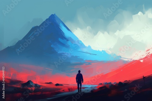Red blue landscape. Generate Ai