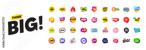 Discount offer sale banners pack. Promo price deal stickers. Special offer 3d speech bubble. Promotion flash coupons. Mega discount deal banners. Sale chat speech bubble. Ad promo message. Vector