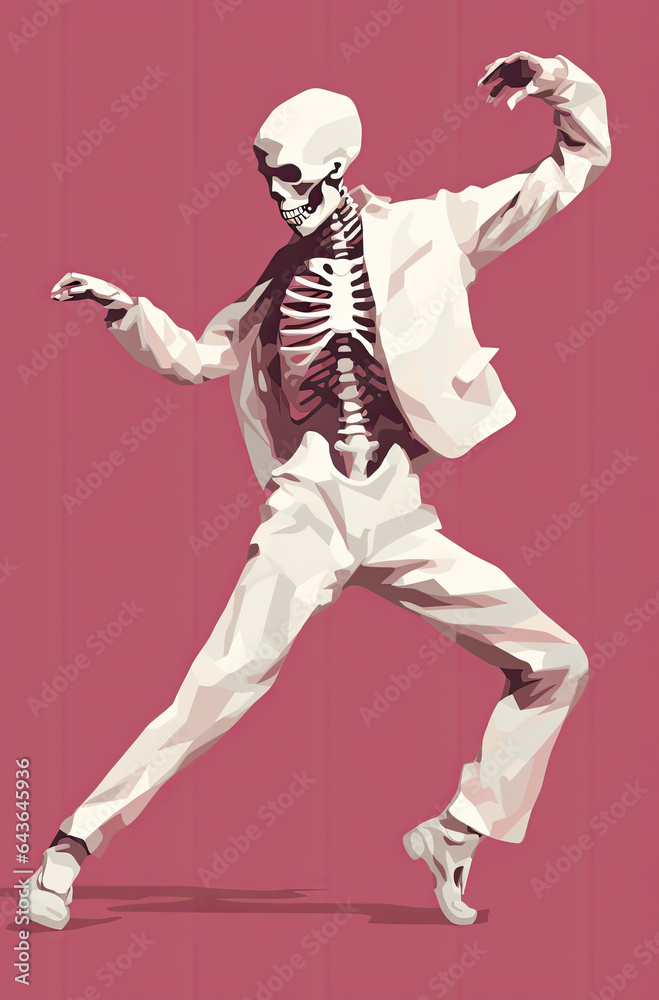 skeleton dancer performing on stage. Ideal for Halloween décor, party invitations, trick-or-treat event posters