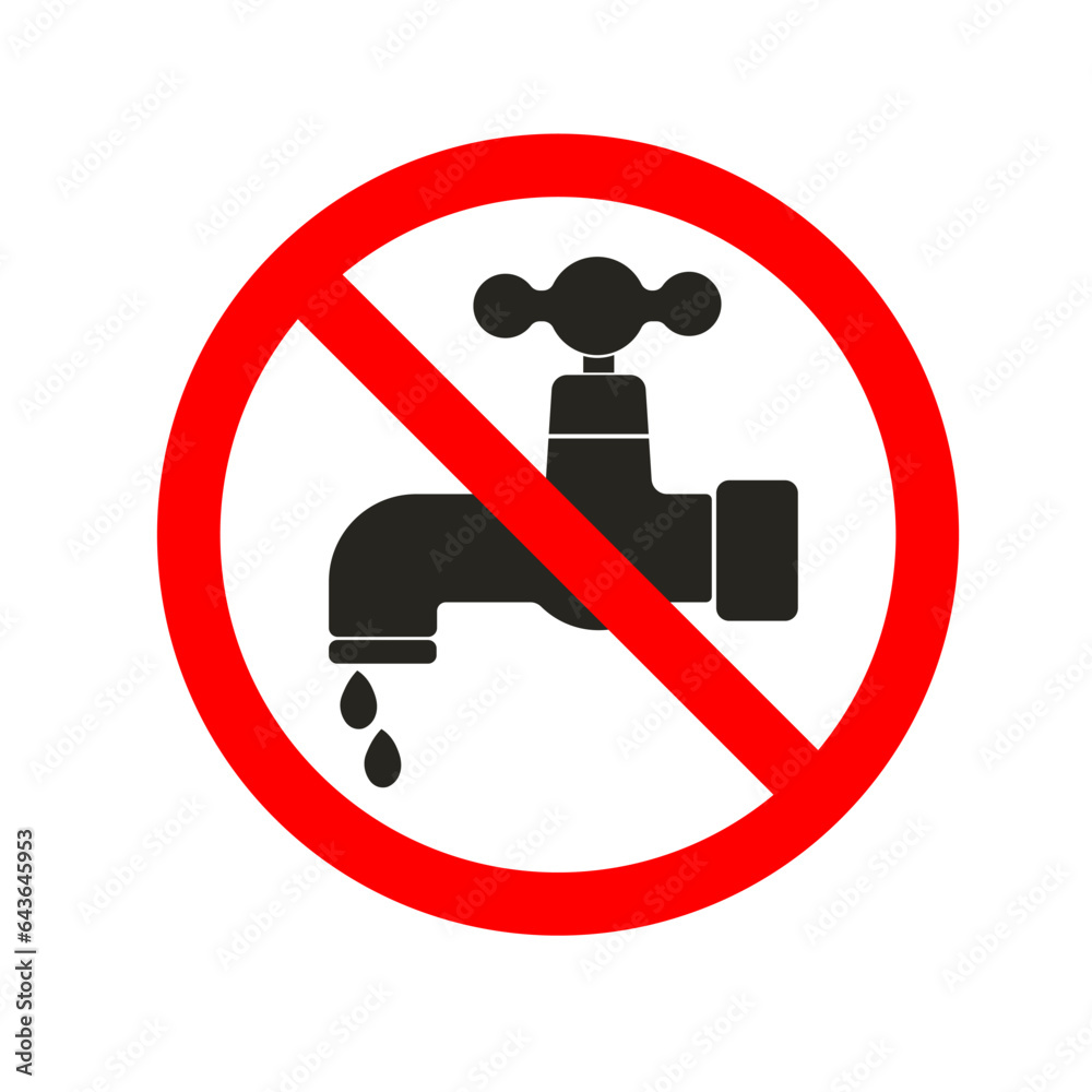 Isolated illustration of black pictogram do not water tap sign for save water, please turn off the tap environment sign in red circle cross out prohibited sign Isolated illustration of black pictogram do not water tap sign for save water, please turn off the tap environment sign in red circle cross out prohibited sign