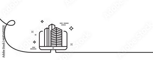 Enterprise line icon. Continuous one line with curl. Real estate sign. Skyscraper broker symbol. Enterprise single outline ribbon. Loop curve pattern. Vector