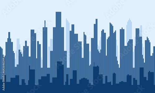 Thin line style city panorama. Illustration of urban landscape street, skyline city office buildings, on light background. Outline cityscape. Wide horizontal panorama. Vector illustration