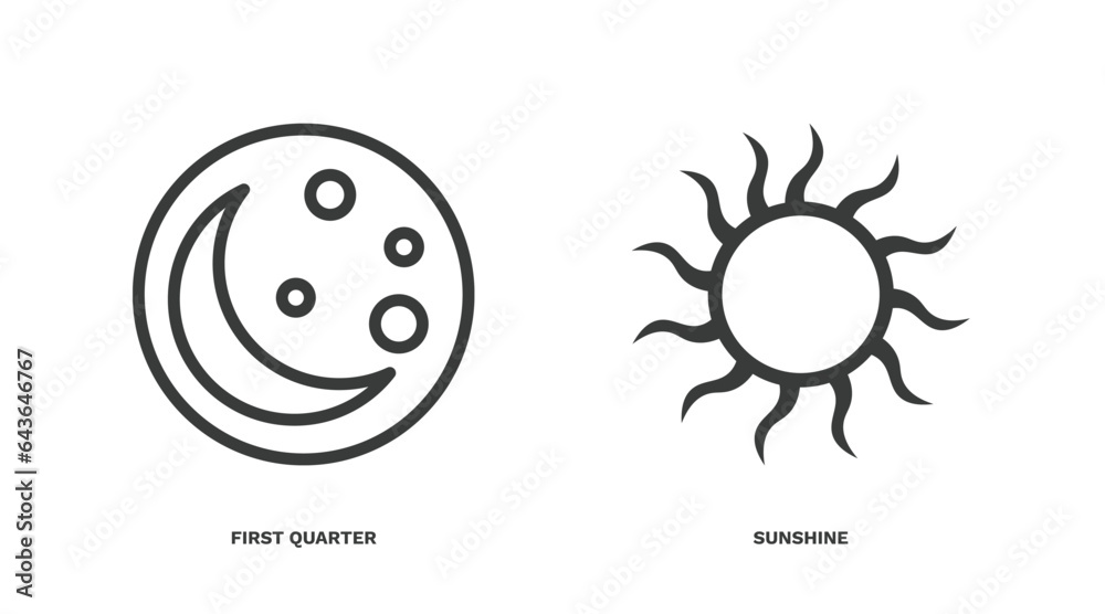 set of weather thin line icons. weather outline icons included first quarter, sunshine vector. set of weather thin line icons. weather outline icons included first quarter, sunshine vector.