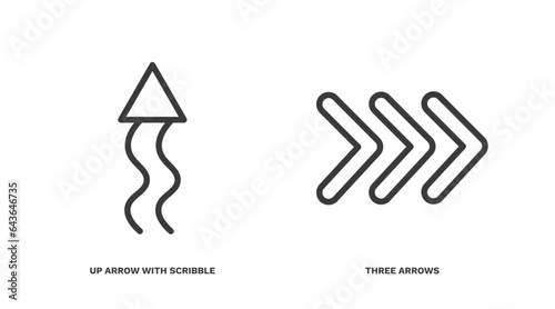 set of user interface thin line icons. user interface outline icons included up arrow with scribble, three arrows vector.