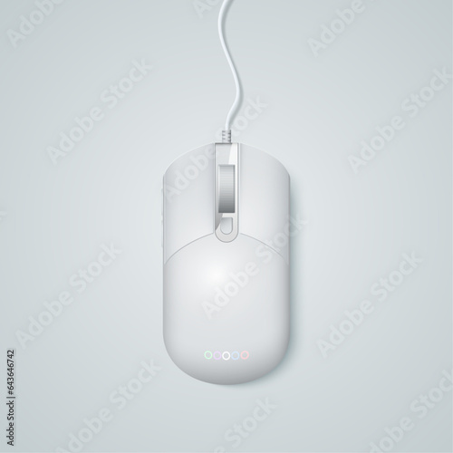 Realistic white computer mouse isolated on a light background.