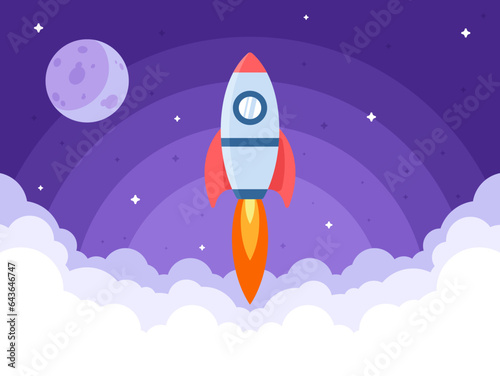 Space rocket launch Vector illustration, Concept of space, science, futuristic, travel exploration, business, startup, growth, toy, creative idea
