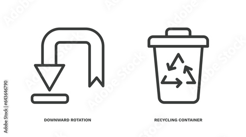 set of user interface thin line icons. user interface outline icons included downward rotation, recycling container vector.