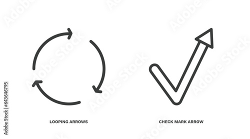 set of user interface thin line icons. user interface outline icons included looping arrows, check mark arrow vector.
