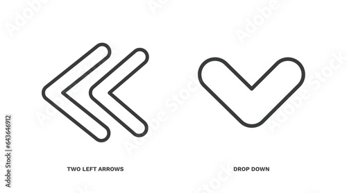 set of user interface thin line icons. user interface outline icons included two left arrows, drop down vector.