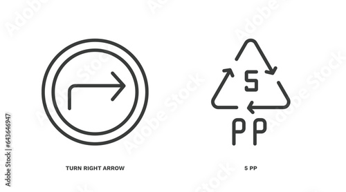 set of user interface thin line icons. user interface outline icons included turn right arrow, 5 pp vector.