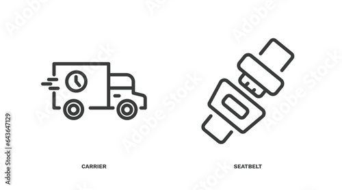 set of transportation thin line icons. transportation outline icons included carrier, seatbelt vector.