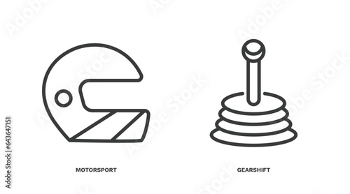 set of transportation thin line icons. transportation outline icons included motorsport, gearshift vector.