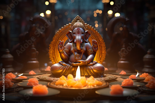 Lord Ganesha Hinduism murti statue in temple concept © Jeremy