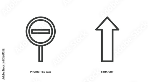 set of traffic signs thin line icons. traffic signs outline icons included prohibited way, straight vector.
