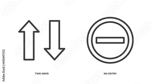 set of traffic signs thin line icons. traffic signs outline icons included two ways, no entry vector.