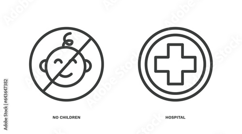set of traffic signs thin line icons. traffic signs outline icons included no children, hospital vector.